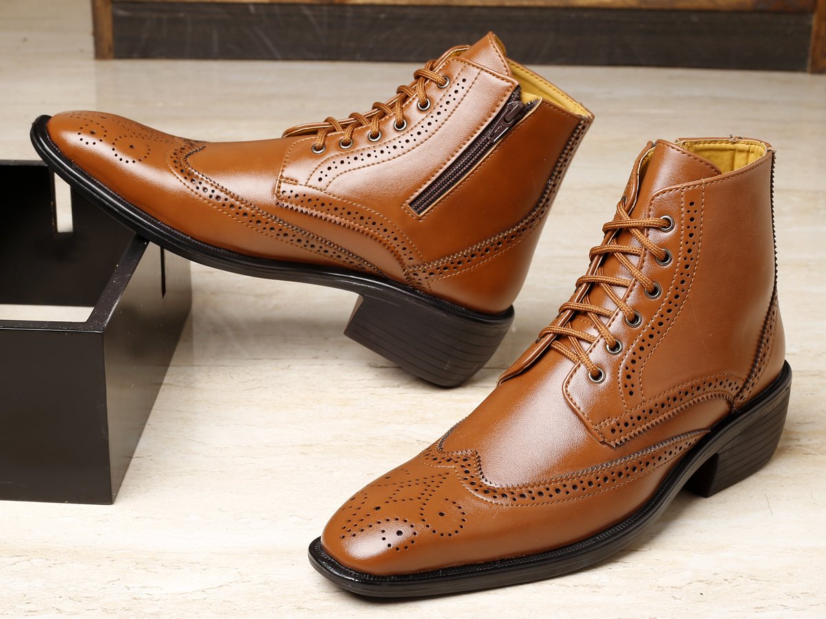 Men's Latest Formal / Semi-Formal Cow Boy Ankle Zipper Lace-Up Brogue Boots