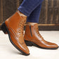 Bxxy's Men's Height Increasing Semi-Formal Cow Boy Ankle Zipper Lace-Up Brogue Boots