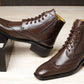 Bxxy's Men's Height Increasing Semi-Formal Cow Boy Ankle Zipper Lace-Up Brogue Boots