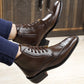Bxxy's Men's Height Increasing Semi-Formal Cow Boy Ankle Zipper Lace-Up Brogue Boots