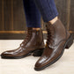 Bxxy's Men's Height Increasing Semi-Formal Cow Boy Ankle Zipper Lace-Up Brogue Boots