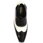 Men's Height Increasing Black and White Faux Leather Mafia Oxford Brogue Lace-Up Shoes