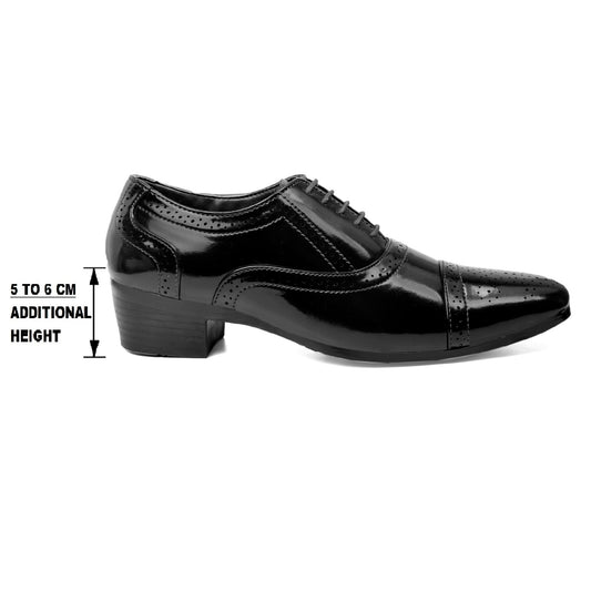 Men/s Height Increasing Faux Leather Oxford Semi Brogue Formal Black Lace-Up Shoes