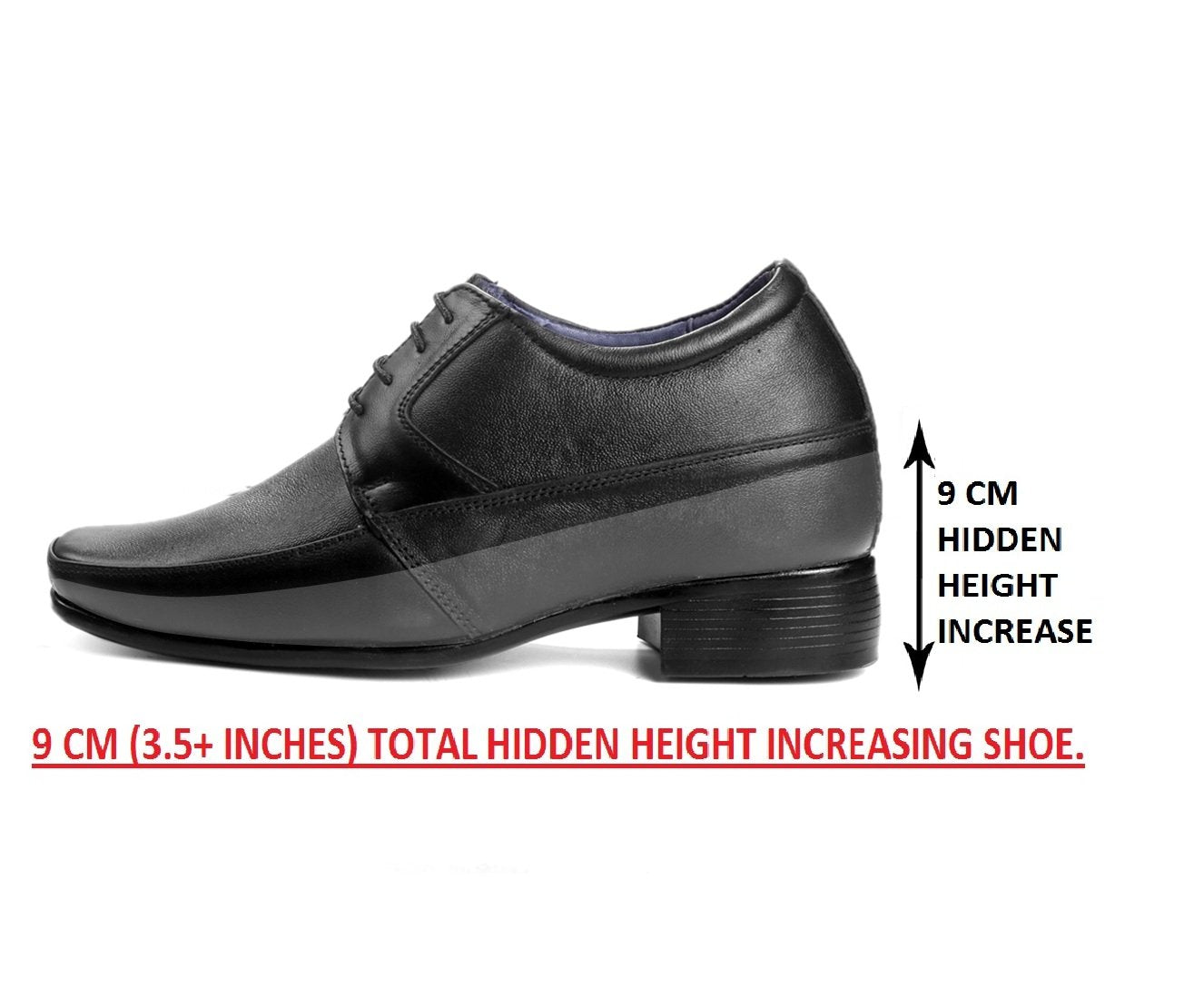 BXXY 9 cm (3.5 Inch) Hidden Height Increasing Dress and Derby Lace-Up Formal Faux Leather Shoes for Men