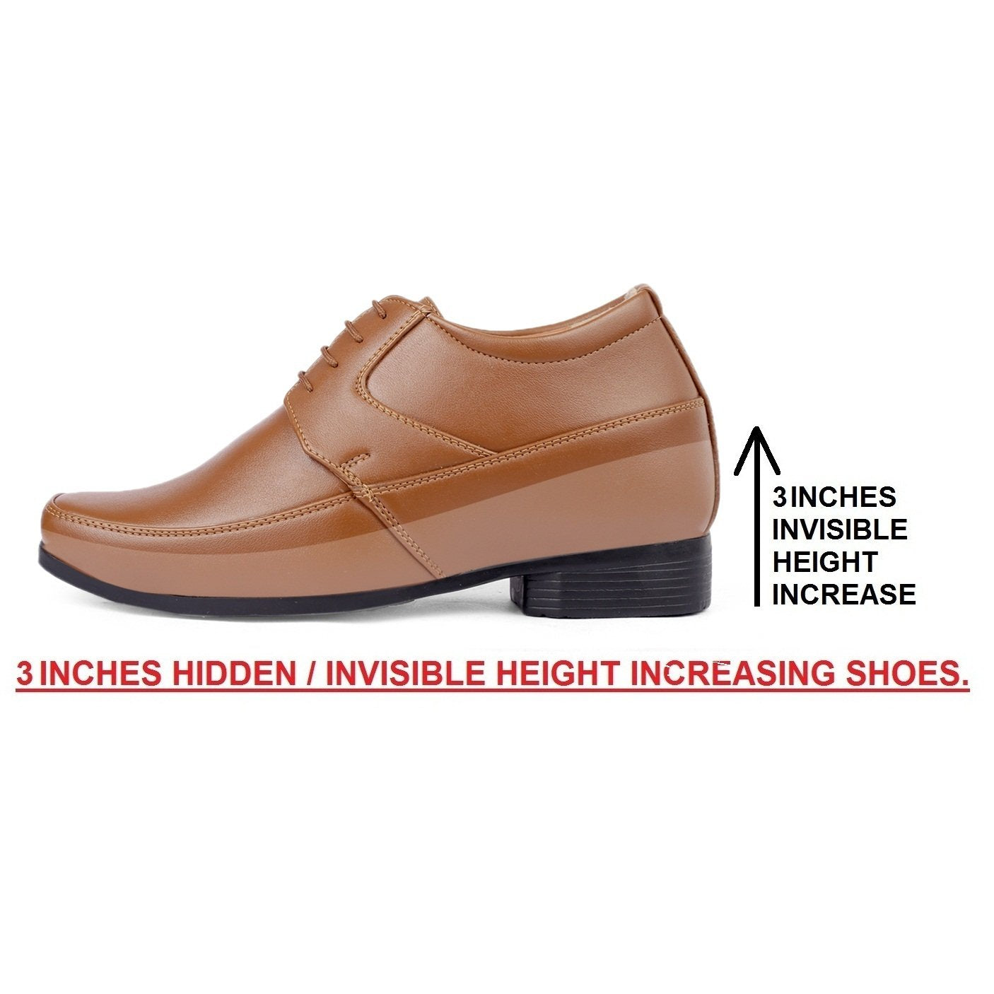 BXXY 9 cm (3.5 Inch) Hidden Height Increasing Dress and Derby Lace-Up Formal Faux Leather Shoes for Men