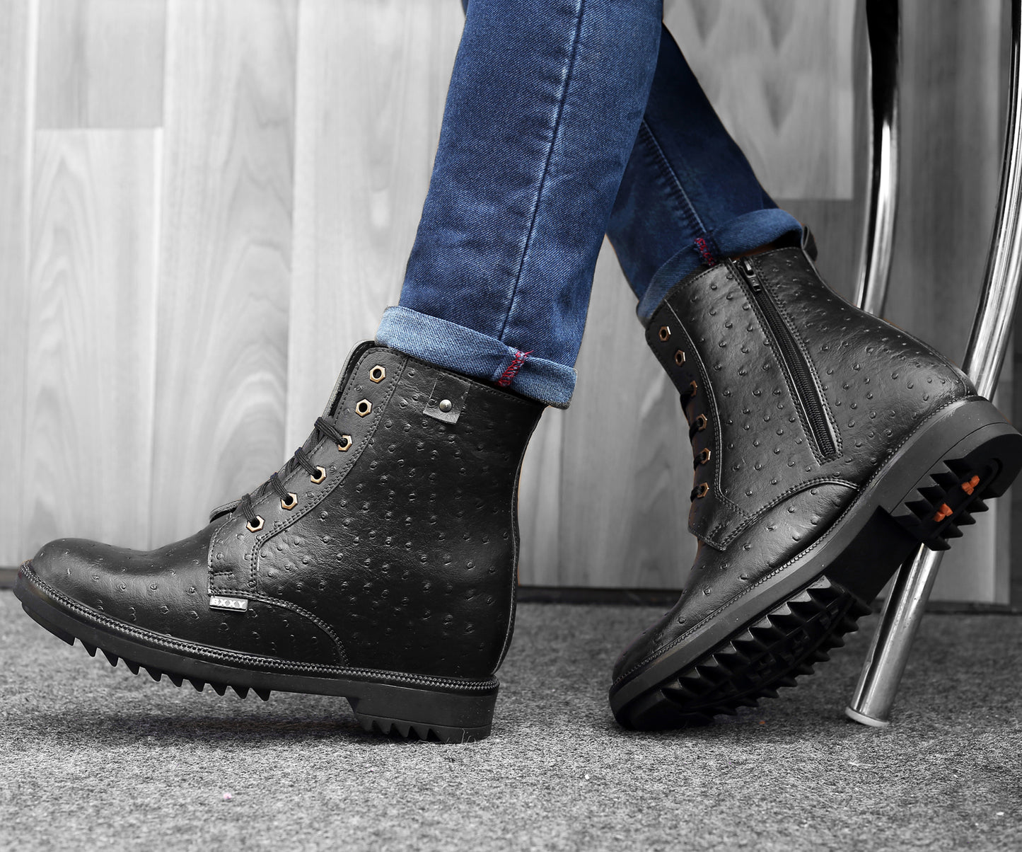 Bxxy's 4 inches Hidden Height Increasing Crocodile Textured Vegan Leather Lace-up Ankle Boots for Men