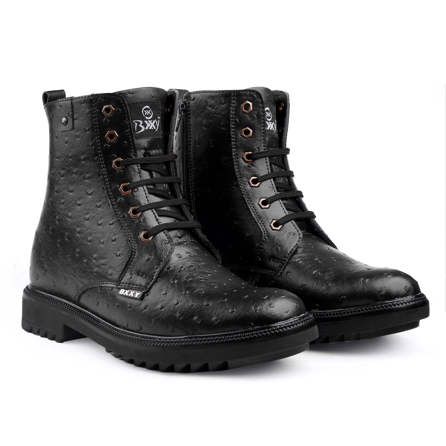 Bxxy's 4 inches Hidden Height Increasing Crocodile Textured Vegan Leather Lace-up Ankle Boots for Men