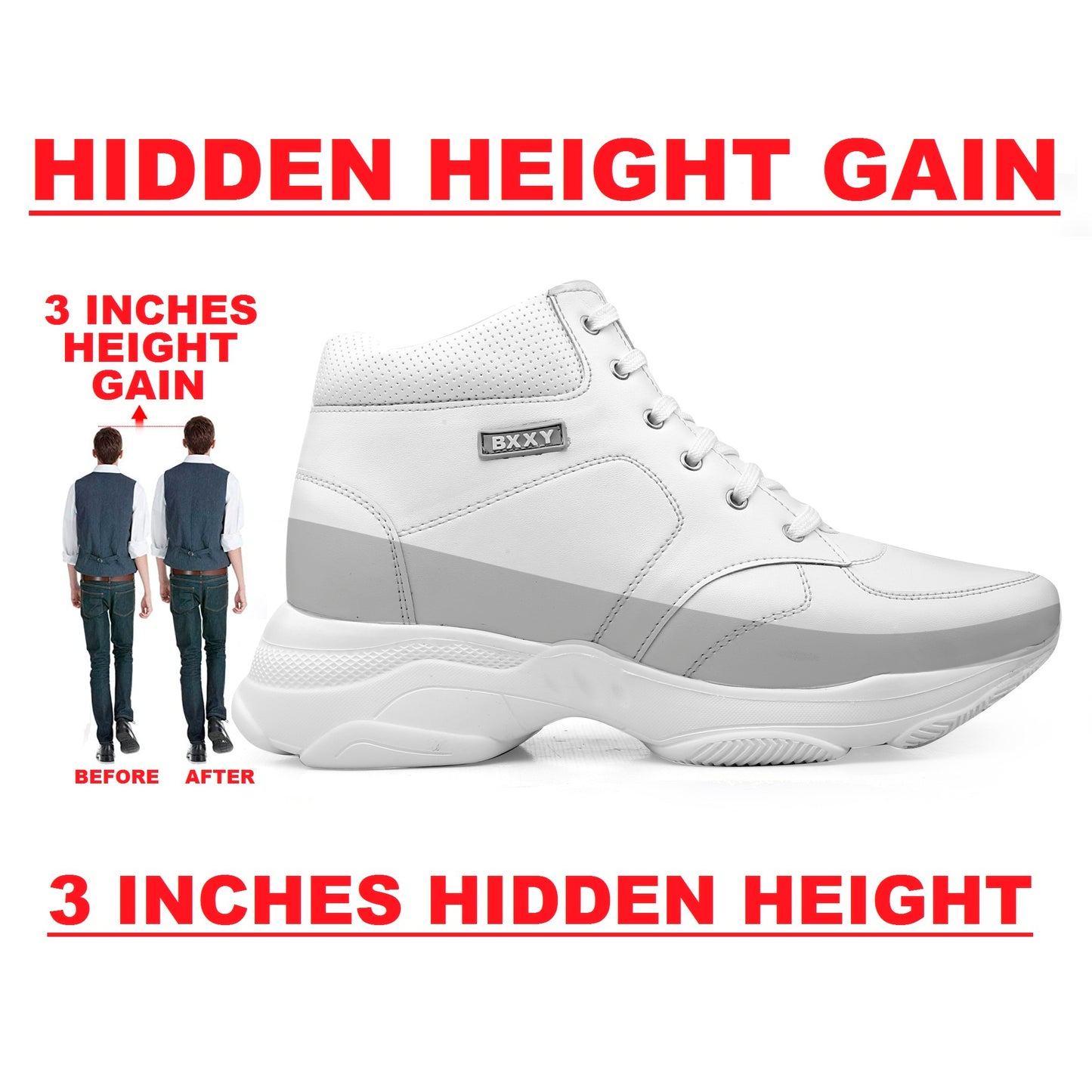 3 Inch Hidden Height Increasing Casual Outdoor Sneakers Boot in Eva Sole. Height Elevator Boots for Men