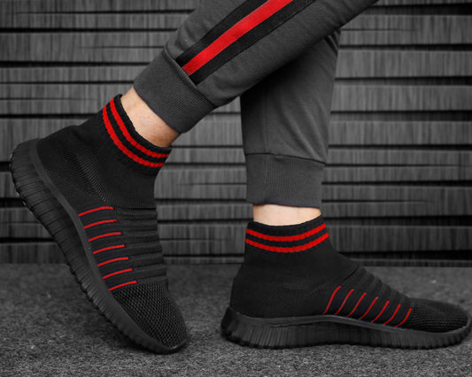 Men/s Casual Knitted Fabric Material Latest Black Sports Long Socks Shoes