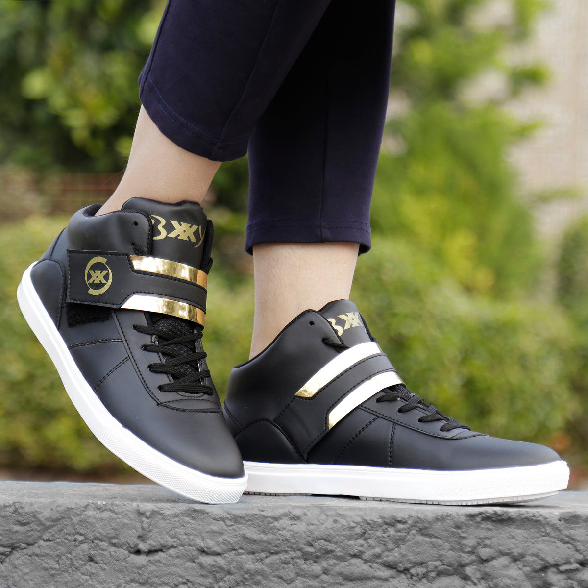 Men/s Faux Leather Casual Sneakers With Lace And Strap Boots