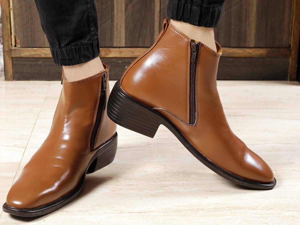 Men's Office Wear Formal Height Increasing Zipper Slip-on Ankel Boots