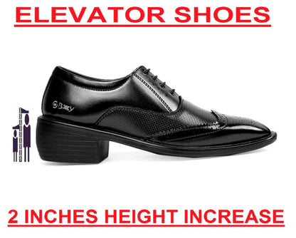 Men's Stylish Full Brouge Height Increasing  Lace-up Shoes