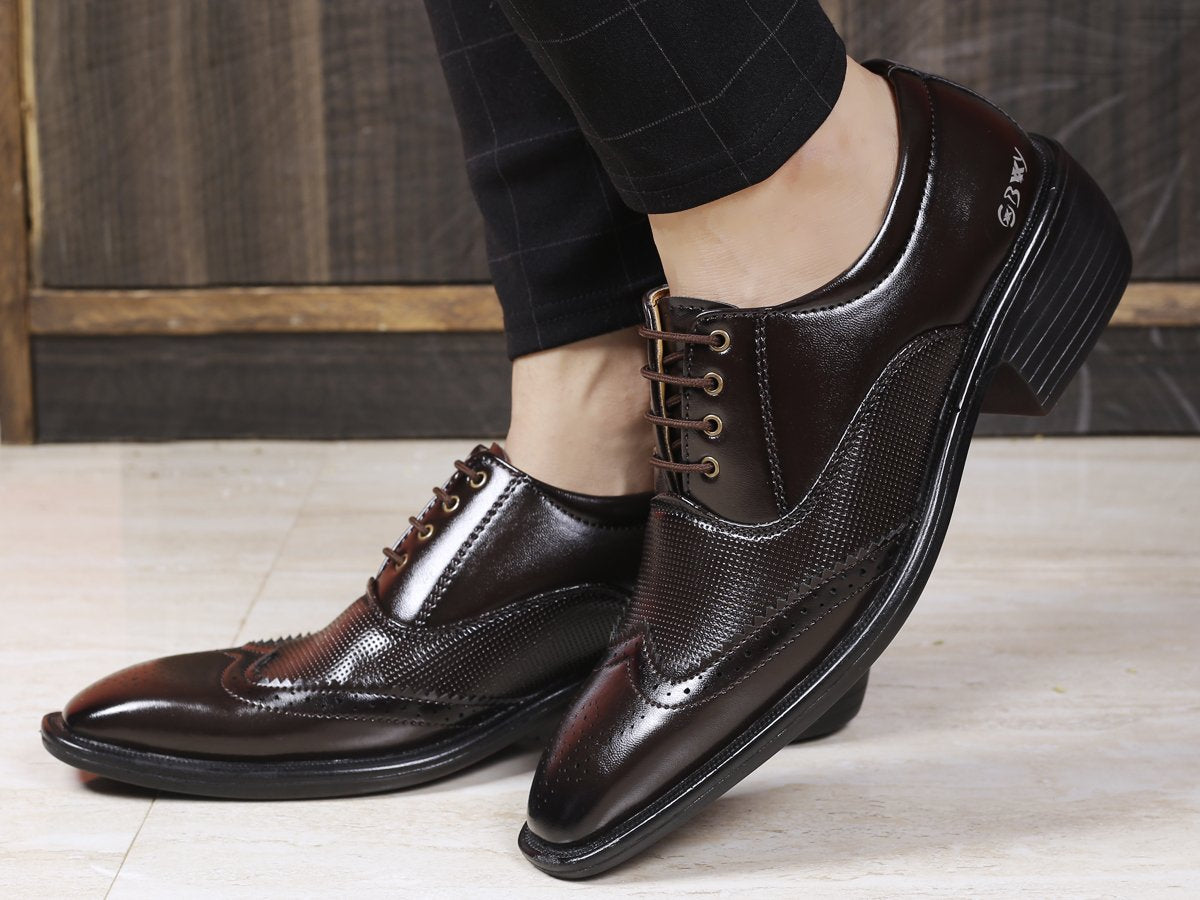 Men's Stylish Full Brouge Height Increasing  Lace-up Shoes